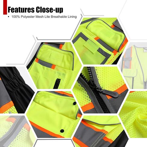 High Visibility Reflection Black Mesh Safety Vests with 9 Pockets and Front Zipper, hi vis safety vest for Women, Meets ANSI/ISEA Standards(Black-16,Small) in Saudi Arabia