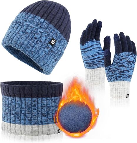 Mens Womens Winter Beanie Hat Scarf Gloves Set, Touchscreen Gloves Neck Warmer Scarf Fleece Lined Knit Skull Caps Winter Gift in Saudi Arabia