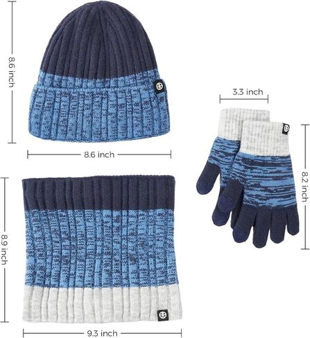 Mens Womens Winter Beanie Hat Scarf Gloves Set, Touchscreen Gloves Neck Warmer Scarf Fleece Lined Knit Skull Caps Winter Gift in Saudi Arabia