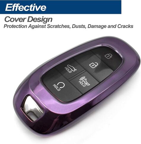 مناسب لسيارة Hyundai Tucson Palisade Santa Cruz Ioniq 5 Santa Fe Nexo Sonata Ioniq Key Fob غطاء حافظة غطاء حامل واقي كم دخول بدون مفتاح، مع سلسلة مفاتيح، أرجواني أسود in Kuwait