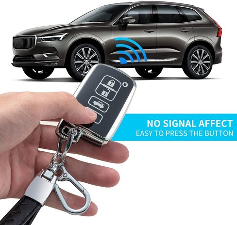 for Toyota Key Fob Cover with Leather Lanyard, Car Key Case Shell Protection for Toyota Avalon Camry Corolla RAV4 Sequoia Highlander 4 Buttons Smart Remote Control Protector,Black in Saudi Arabia