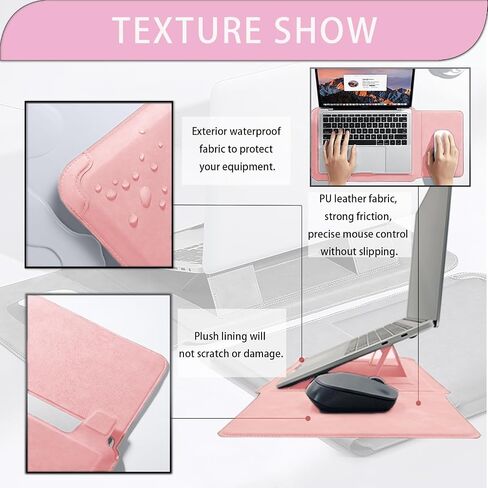 Laptop Sleeve with Stand and Mouse Pad Leather Laptop Case Notebook Computer Protective Cover for MacBook Air/Pro Dell Lenovo ThinkPad HP Samsung Chromebook (Galaxy Pink, 15-16 inch) in Saudi Arabia
