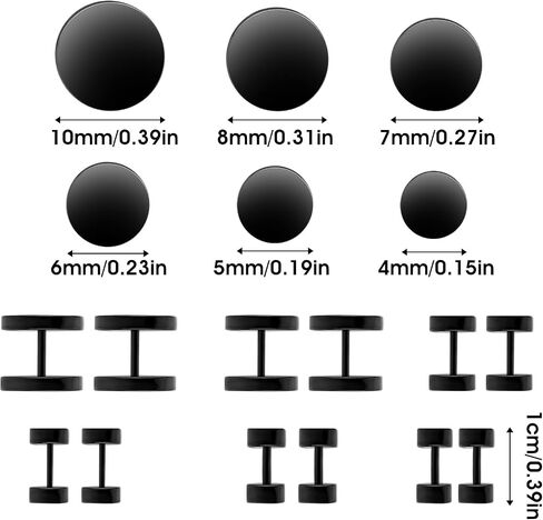 12pcs Black Stud Earrings Men Women Flat Back Earrings Screw Back Stud Earrings Stainless Steel Earrings For Men Ear Piercing Aretes De Hombre Fake Gauges Aretes Para Hombre Aretes De Hombre in Saudi Arabia