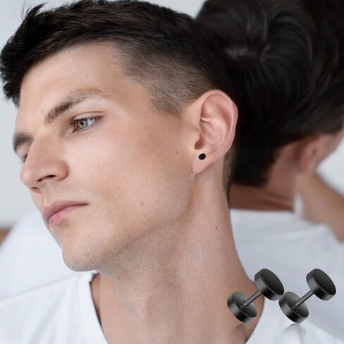 12pcs Black Stud Earrings Men Women Flat Back Earrings Screw Back Stud Earrings Stainless Steel Earrings For Men Ear Piercing Aretes De Hombre Fake Gauges Aretes Para Hombre Aretes De Hombre in Saudi Arabia