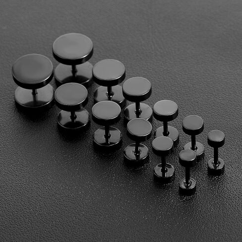 12pcs Black Stud Earrings Men Women Flat Back Earrings Screw Back Stud Earrings Stainless Steel Earrings For Men Ear Piercing Aretes De Hombre Fake Gauges Aretes Para Hombre Aretes De Hombre in Saudi Arabia