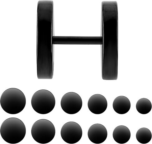 12pcs Black Stud Earrings Men Women Flat Back Earrings Screw Back Stud Earrings Stainless Steel Earrings For Men Ear Piercing Aretes De Hombre Fake Gauges Aretes Para Hombre Aretes De Hombre in Saudi Arabia