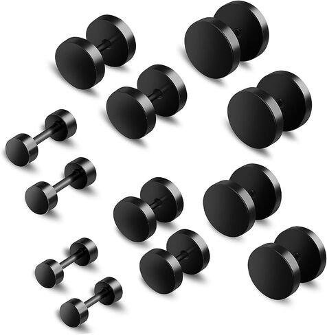 12pcs Black Stud Earrings Men Women Flat Back Earrings Screw Back Stud Earrings Stainless Steel Earrings For Men Ear Piercing Aretes De Hombre Fake Gauges Aretes Para Hombre Aretes De Hombre in Saudi Arabia