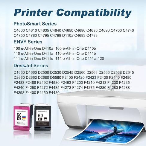 خرطوشة حبر معاد تصنيعها من MYTONER 60XL بديل لحبر HP 60 XL 60XL عالي الإنتاجية لطابعة PhotoSmart C4680 C4795 D110a Envy 100 111 120 Deskjet D1660 D2680 F2430 F4210 F4480 F480 ثلاثي الألوان) in Kuwait