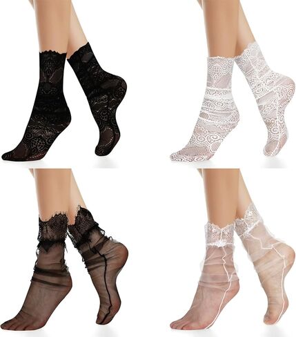 Benefeet Sox Loose Lace Ankle Socks Lace Women Tulle Socks Dress Socks Sexy See Through Socks Transparent Pretty Socks in Kuwait