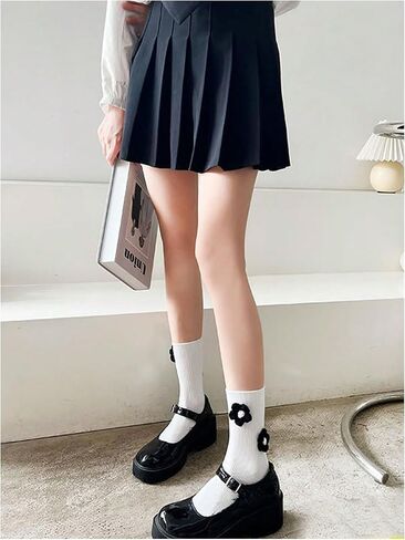 OYOANGLE Women's 2 Pairs Flower Decor Mid Calf Socks Set Soft Comfortable Knit Socks Novelty Funny Socks in Saudi Arabia