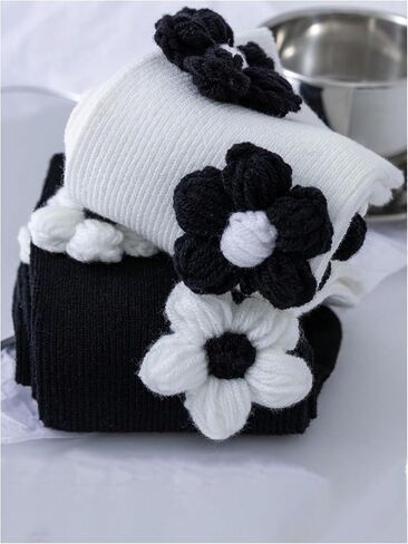 OYOANGLE Women's 2 Pairs Flower Decor Mid Calf Socks Set Soft Comfortable Knit Socks Novelty Funny Socks in Saudi Arabia