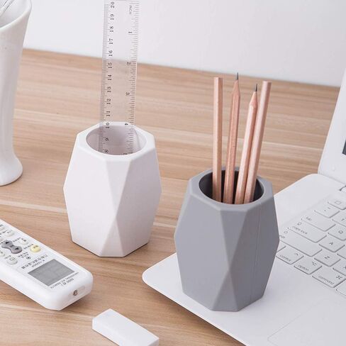 Silicone Pencil Holder Geometric Pen Cup for Office Desktop Stationery Organizer Makeup Brush Holder (2 Pack-White) in Saudi Arabia