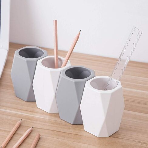 Silicone Pencil Holder Geometric Pen Cup for Office Desktop Stationery Organizer Makeup Brush Holder (2 Pack-White) in Saudi Arabia