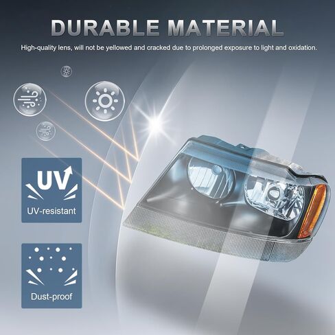 Headlights Assembly Compatible for 1999-2004 Jeep Grand Cherokee Black Housing Amber Reflector Front Headlamp Driver and Passenger Side in Saudi Arabia