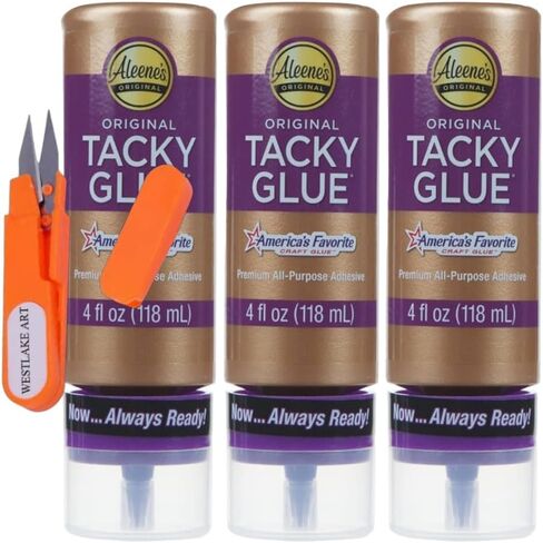 Always Ready Tacky Glue, 4 oz, Bundle with Westlake Art Embroidery Scissors - Versatile Crafting Adhesive, Dries Clear, Strong Flexible Bond for Paper, Fabric, Wood, Ceramics~ [Pack of 3] in Saudi Arabia