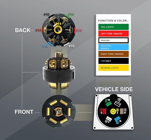 NAT 7 pin Trailer Extension 6FT with Connector Socket, 7 Way Trailer Double Prongs Plug for 5th Wheel/Travel Trailer/Camper with Weatherproof Cable AWM2586 600V 10AWG/2+12AWG/1+14AWG/4 in Saudi Arabia