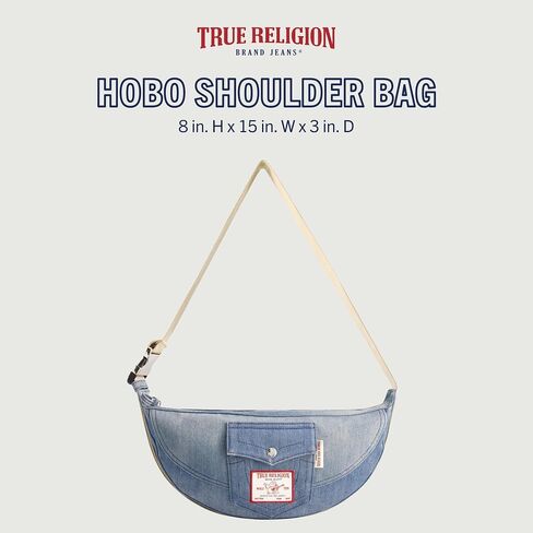 True Religion Women's Shoulder Bag Purse, Washed Denim Medium Hobo Handbag with Adjustable Strap in Saudi Arabia