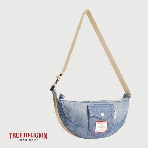 True Religion Women's Shoulder Bag Purse, Washed Denim Medium Hobo Handbag with Adjustable Strap in Saudi Arabia