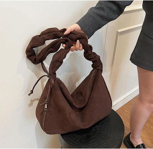 Suede Hobo Bag for Women, Suede Bag Crescent Handbag, Multi-Pocket Shoulder bag for Travel Work Trend Bag in Saudi Arabia
