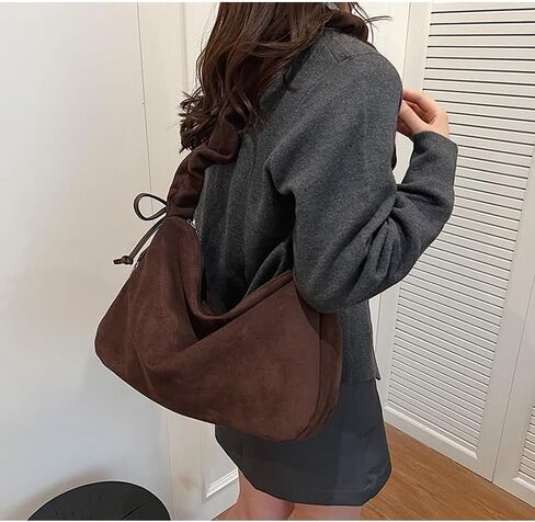 Suede Hobo Bag for Women, Suede Bag Crescent Handbag, Multi-Pocket Shoulder bag for Travel Work Trend Bag in Saudi Arabia