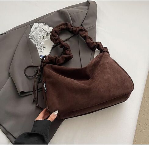 Suede Hobo Bag for Women, Suede Bag Crescent Handbag, Multi-Pocket Shoulder bag for Travel Work Trend Bag in Saudi Arabia