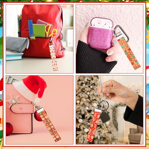 Funmemoir 4pcs Christmas Lanyards for Keys, Christmas Wristlet Lanyard Christmas Keychain Holders Xmas Gingerbread Keychain Wristlet Strap Decoration for Merry Christmas Birthday Baby Shower in Kuwait