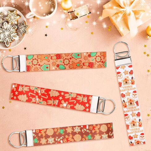 Funmemoir 4pcs Christmas Lanyards for Keys, Christmas Wristlet Lanyard Christmas Keychain Holders Xmas Gingerbread Keychain Wristlet Strap Decoration for Merry Christmas Birthday Baby Shower in Kuwait