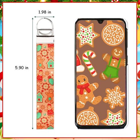 Funmemoir 4pcs Christmas Lanyards for Keys, Christmas Wristlet Lanyard Christmas Keychain Holders Xmas Gingerbread Keychain Wristlet Strap Decoration for Merry Christmas Birthday Baby Shower in Kuwait