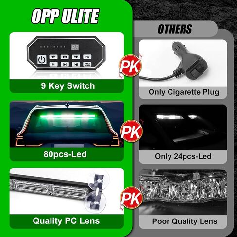OPP ULITE Led Strobe Light Bar أبيض أخضر مع لوحة تحكم، 80 قطعة LED، 20 وضعًا، 32 بوصة تحذير وامض للسلامة من خطر الزجاج الأمامي/الخلفي أضواء مستشار المرور في حالات الطوارئ للمركبات والشاحنات in Saudi Arabia