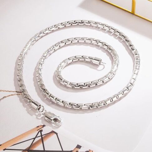 H&Beautimer Punk Men's Box Chain Necklace 925 Sterling Silver 5mm-18 20" 22" 24" 26" Solid Silver Link Chocke For Boys Fashion Jewelry Gift (22 inches) in Saudi Arabia