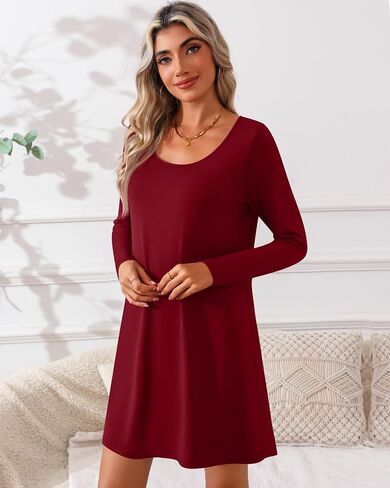 Riyiper 3 Pack Women's Long Sleeve Nightgowns, Scoop Neck T Shirt Dress Loose Sleep Dress Winter Casual Comfy Solid Sleepwear in Saudi Arabia
