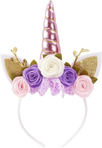 Nishine Unicorn Headband Nonwoven Flowers Cat Ears Pony Head Bands Tiara Glitter Horn for Cosplay Unicorn Party Supplies in Kuwait