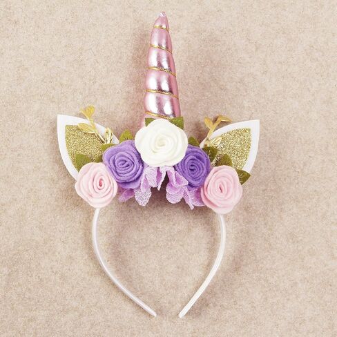 Nishine Unicorn Headband Nonwoven Flowers Cat Ears Pony Head Bands Tiara Glitter Horn for Cosplay Unicorn Party Supplies in Kuwait