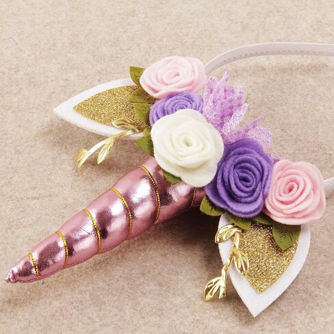Nishine Unicorn Headband Nonwoven Flowers Cat Ears Pony Head Bands Tiara Glitter Horn for Cosplay Unicorn Party Supplies in Kuwait