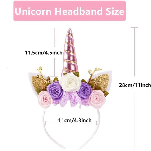 Nishine Unicorn Headband Nonwoven Flowers Cat Ears Pony Head Bands Tiara Glitter Horn for Cosplay Unicorn Party Supplies in Kuwait