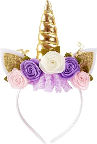 Nishine Unicorn Headband Nonwoven Flowers Cat Ears Pony Head Bands Tiara Glitter Horn for Cosplay Unicorn Party Supplies in Kuwait