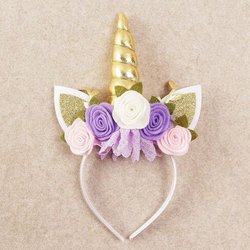 Nishine Unicorn Headband Nonwoven Flowers Cat Ears Pony Head Bands Tiara Glitter Horn for Cosplay Unicorn Party Supplies in Kuwait