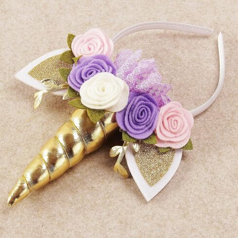 Nishine Unicorn Headband Nonwoven Flowers Cat Ears Pony Head Bands Tiara Glitter Horn for Cosplay Unicorn Party Supplies in Kuwait