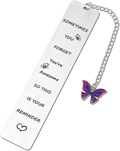 Inspirational Stainless Steel Bookmark, Sometimes You Forget You're Awesome So This is Your Reminder Motivational Book Page Marker Ruler Gift with Butterfly Pendant Exquisite Gift Box(Purple) in Kuwait