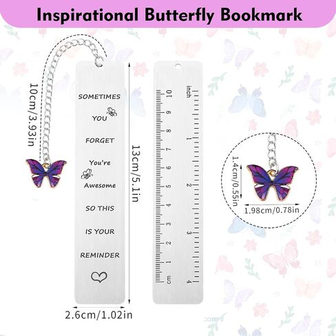 Inspirational Stainless Steel Bookmark, Sometimes You Forget You're Awesome So This is Your Reminder Motivational Book Page Marker Ruler Gift with Butterfly Pendant Exquisite Gift Box(Purple) in Kuwait