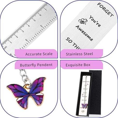 Inspirational Stainless Steel Bookmark, Sometimes You Forget You're Awesome So This is Your Reminder Motivational Book Page Marker Ruler Gift with Butterfly Pendant Exquisite Gift Box(Purple) in Kuwait