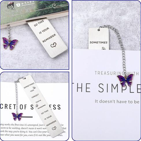 Inspirational Stainless Steel Bookmark, Sometimes You Forget You're Awesome So This is Your Reminder Motivational Book Page Marker Ruler Gift with Butterfly Pendant Exquisite Gift Box(Purple) in Kuwait