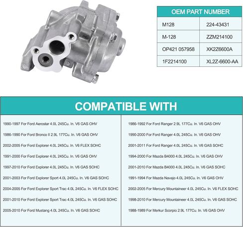 M128 XL2Z-6600-AA OP421 224-43431 Oil Pump For Ford Aerostar Bronco II Explorer Sport Trac Mustang Ranger,For Mazda B4000 Navajo,Mercury Mountaineer,Merkur Scorpio 2.9L 4.0L 1986-2011 in Saudi Arabia