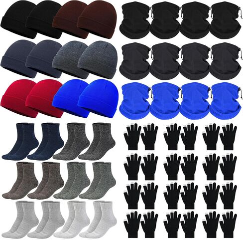 Winter Gloves Beanies Warmers Bulk,48 Pack Hat Neck Warmer Set for Men Women Hat with Touchscreen Gloves Neck Gaiter Warm Sock for Wearing Christmas Homeless Supplies Care package Charity Donation in Saudi Arabia