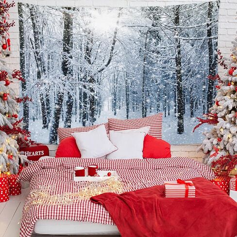 طباعة مفروشات إمفينسي مقاس 60 × 80 بوصة منظر طبيعي للثلج والشتاء الأزرق والغابات البيضاء وسقوط الطقس الثلجي والمشهد السحري البارد وتعليق الحائط ديكور المنزل in Kuwait