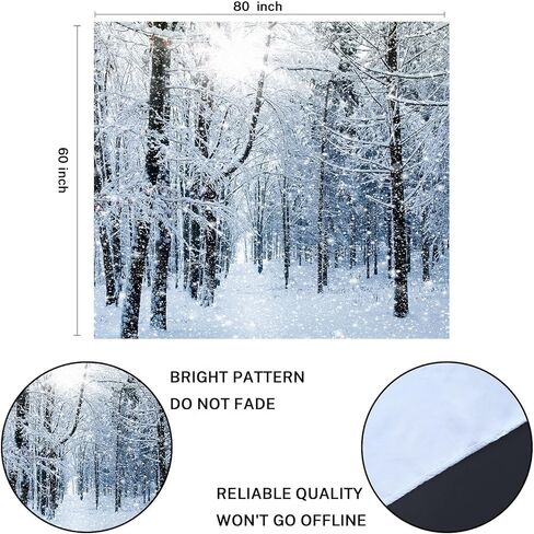 طباعة مفروشات إمفينسي مقاس 60 × 80 بوصة منظر طبيعي للثلج والشتاء الأزرق والغابات البيضاء وسقوط الطقس الثلجي والمشهد السحري البارد وتعليق الحائط ديكور المنزل in Kuwait