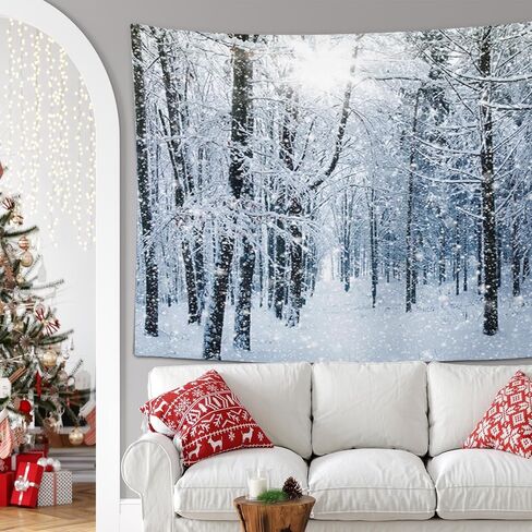 طباعة مفروشات إمفينسي مقاس 60 × 80 بوصة منظر طبيعي للثلج والشتاء الأزرق والغابات البيضاء وسقوط الطقس الثلجي والمشهد السحري البارد وتعليق الحائط ديكور المنزل in Kuwait