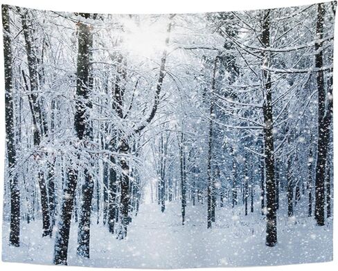 طباعة مفروشات إمفينسي مقاس 60 × 80 بوصة منظر طبيعي للثلج والشتاء الأزرق والغابات البيضاء وسقوط الطقس الثلجي والمشهد السحري البارد وتعليق الحائط ديكور المنزل in Kuwait