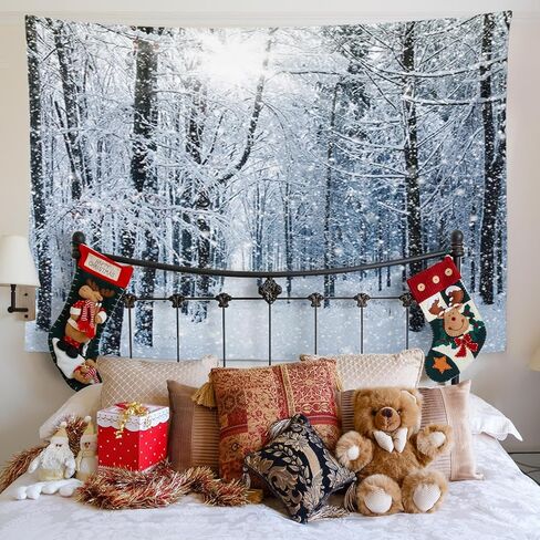 طباعة مفروشات إمفينسي مقاس 60 × 80 بوصة منظر طبيعي للثلج والشتاء الأزرق والغابات البيضاء وسقوط الطقس الثلجي والمشهد السحري البارد وتعليق الحائط ديكور المنزل in Kuwait