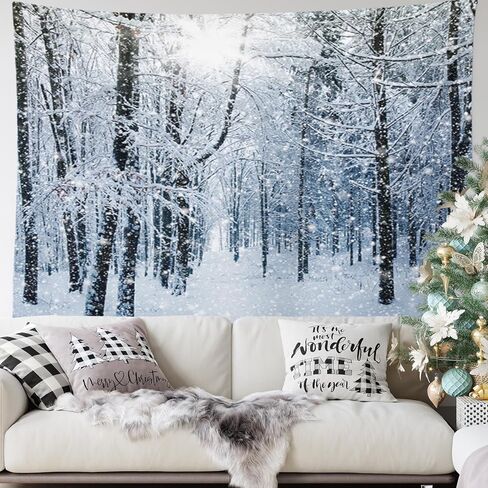 طباعة مفروشات إمفينسي مقاس 60 × 80 بوصة منظر طبيعي للثلج والشتاء الأزرق والغابات البيضاء وسقوط الطقس الثلجي والمشهد السحري البارد وتعليق الحائط ديكور المنزل in Kuwait